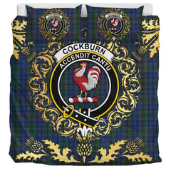 Cockburn Blue Tartan Crest Bedding Set - Golden Thistle Style