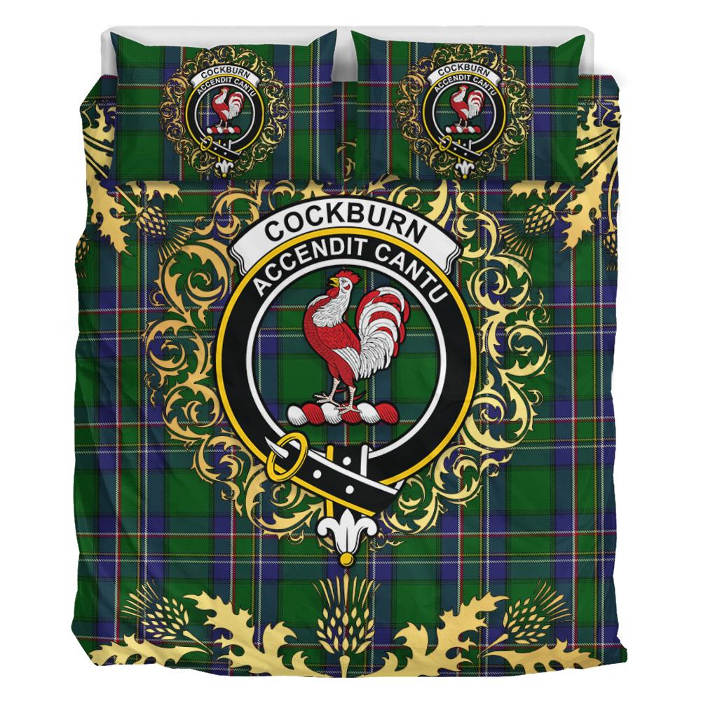 Cockburn Old Tartan Crest Bedding Set - Golden Thistle Style