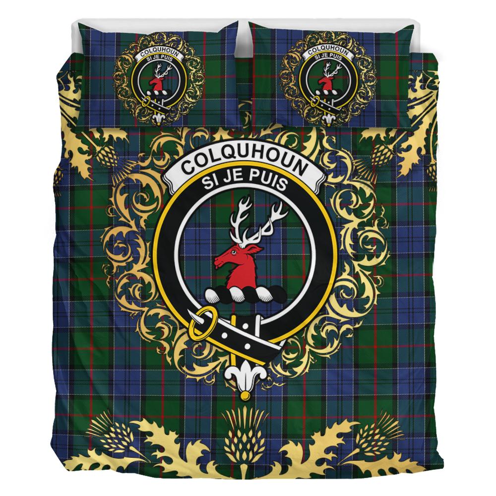 Colquhoun 01 Tartan Crest Bedding Set - Golden Thistle Style