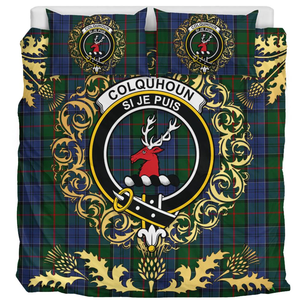 Colquhoun 01 Tartan Crest Bedding Set - Golden Thistle Style