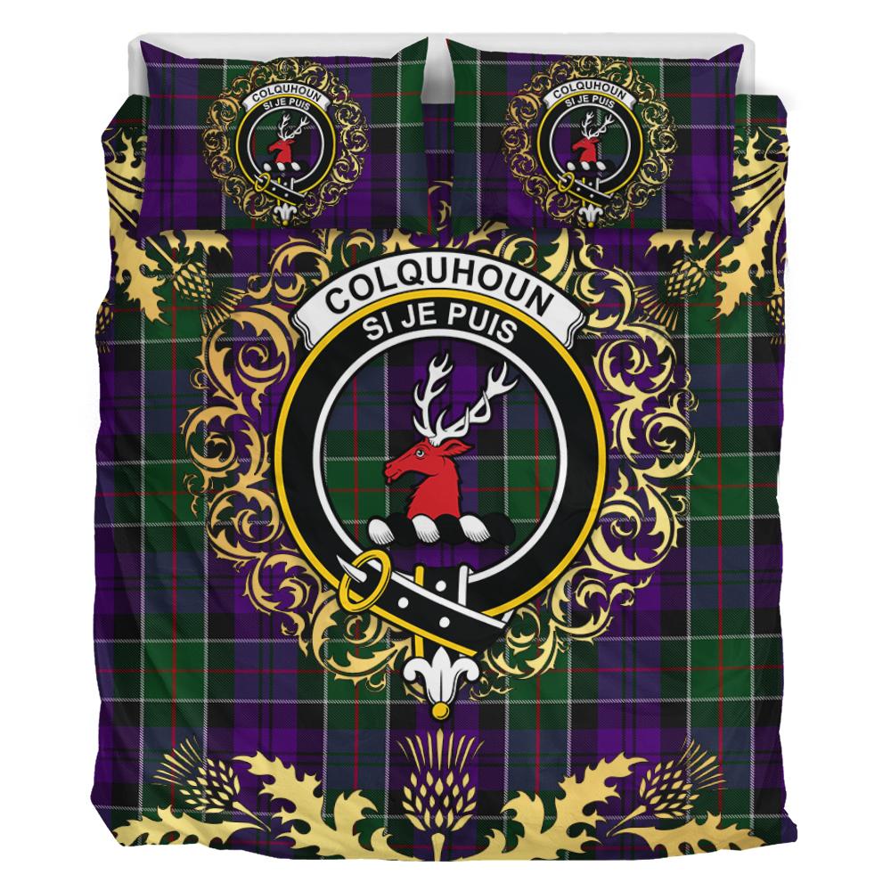 Colquhoun 03 Tartan Crest Bedding Set - Golden Thistle Style