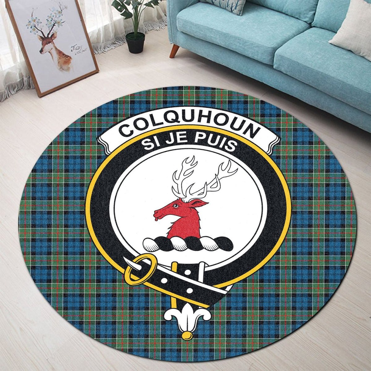 Colquhoun Ancient Tartan Crest Round Rug