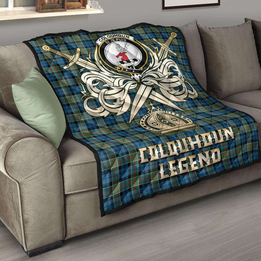 Colquhoun Ancient Tartan Crest Legend Gold Royal Premium Quilt