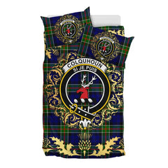 Colquhoun Modern Tartan Crest Bedding Set - Golden Thistle Style