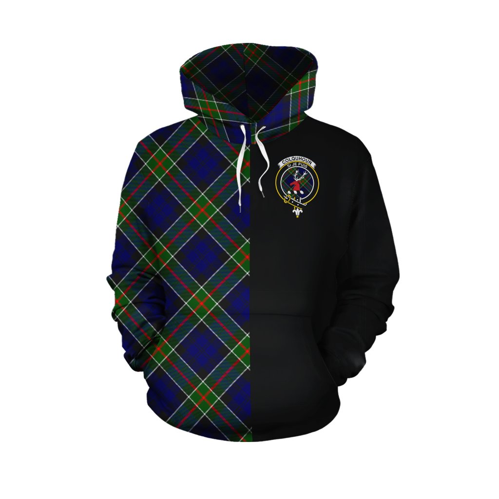 Colquhoun Modern Tartan Hoodie Half of Me - Cross Style