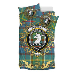 Colville Tartan Crest Bedding Set - Golden Thistle Style