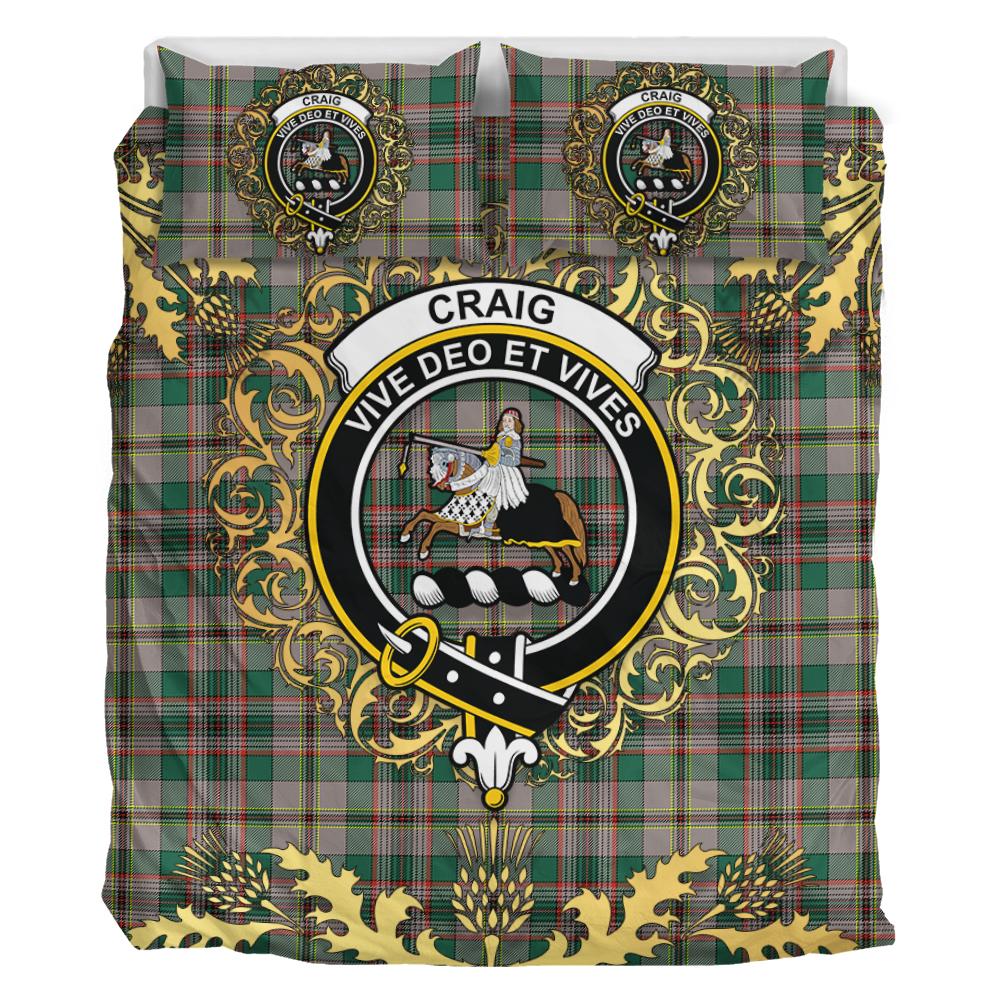 Craig Ancient Tartan Crest Bedding Set - Golden Thistle Style