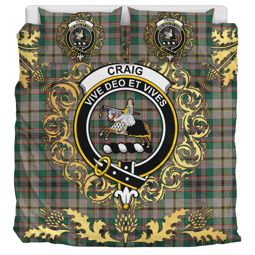 Craig Ancient Tartan Crest Bedding Set - Golden Thistle Style