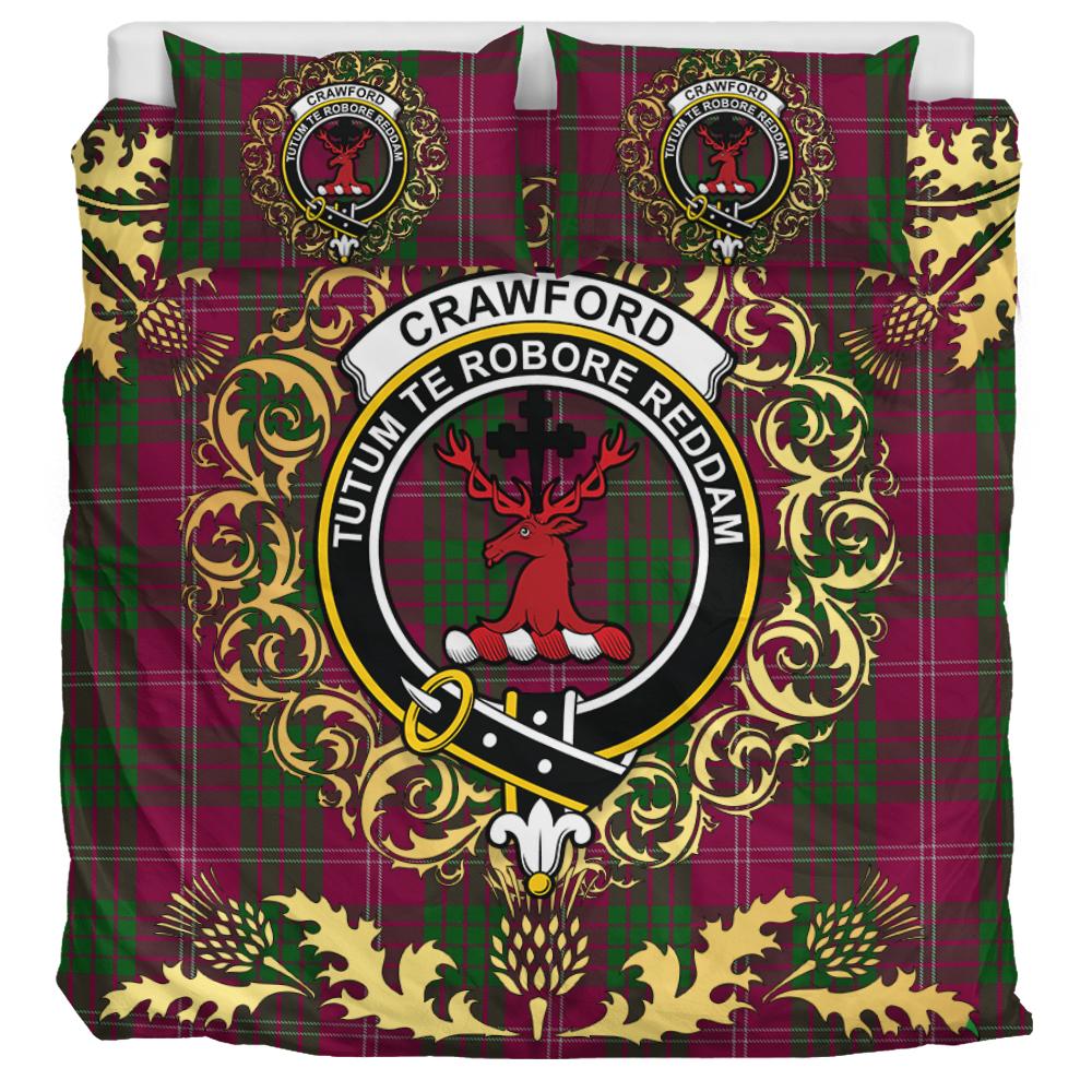 Crawford Tartan Crest Bedding Set - Golden Thistle Style