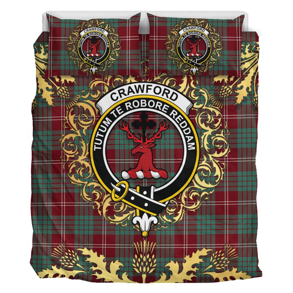 Crawford Modern Tartan Crest Bedding Set - Golden Thistle Style