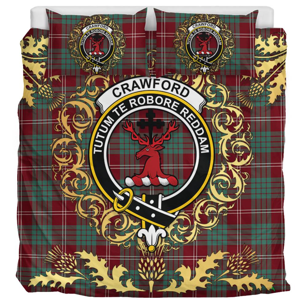 Crawford Modern Tartan Crest Bedding Set - Golden Thistle Style