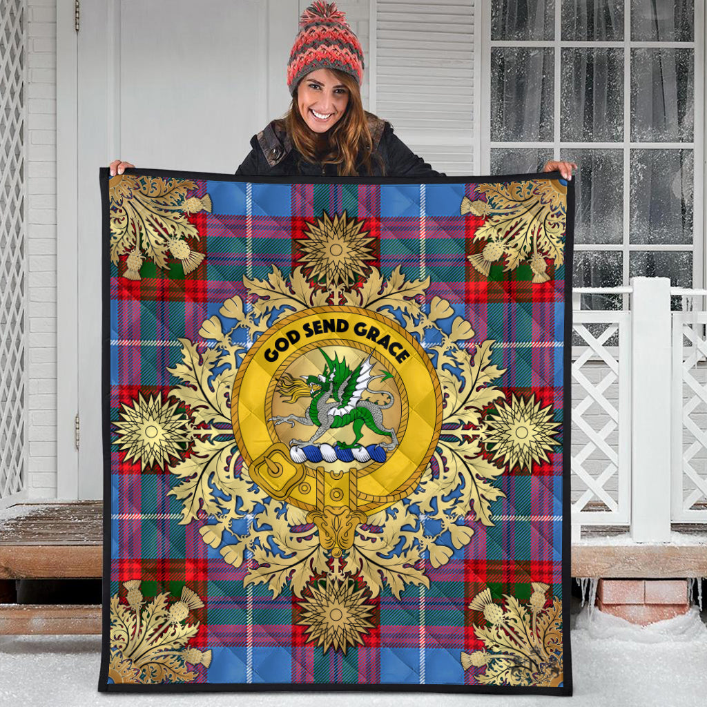 Crichton Tartan Crest Premium Quilt - Gold Thistle Style