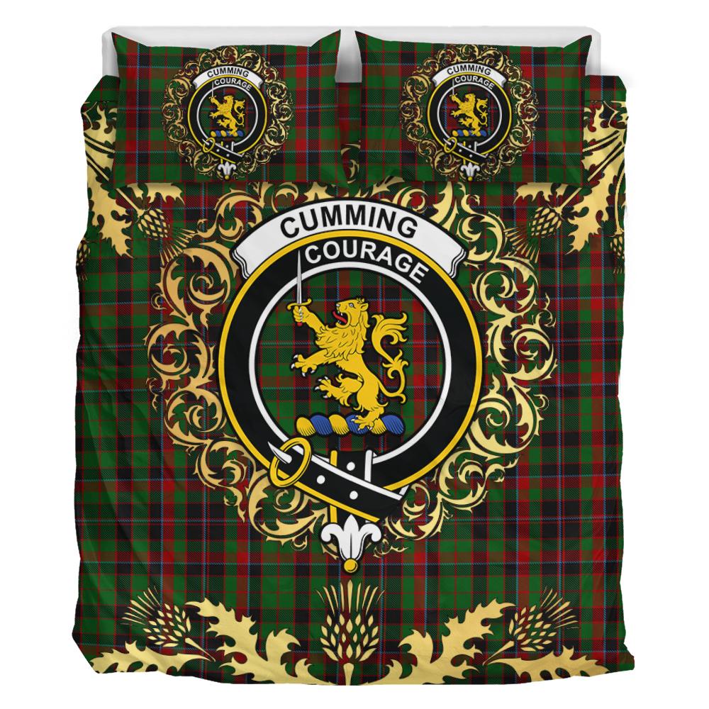 Cumming Hunting Tartan Crest Bedding Set - Golden Thistle Style
