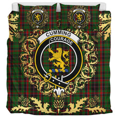 Cumming Hunting Tartan Crest Bedding Set - Golden Thistle Style