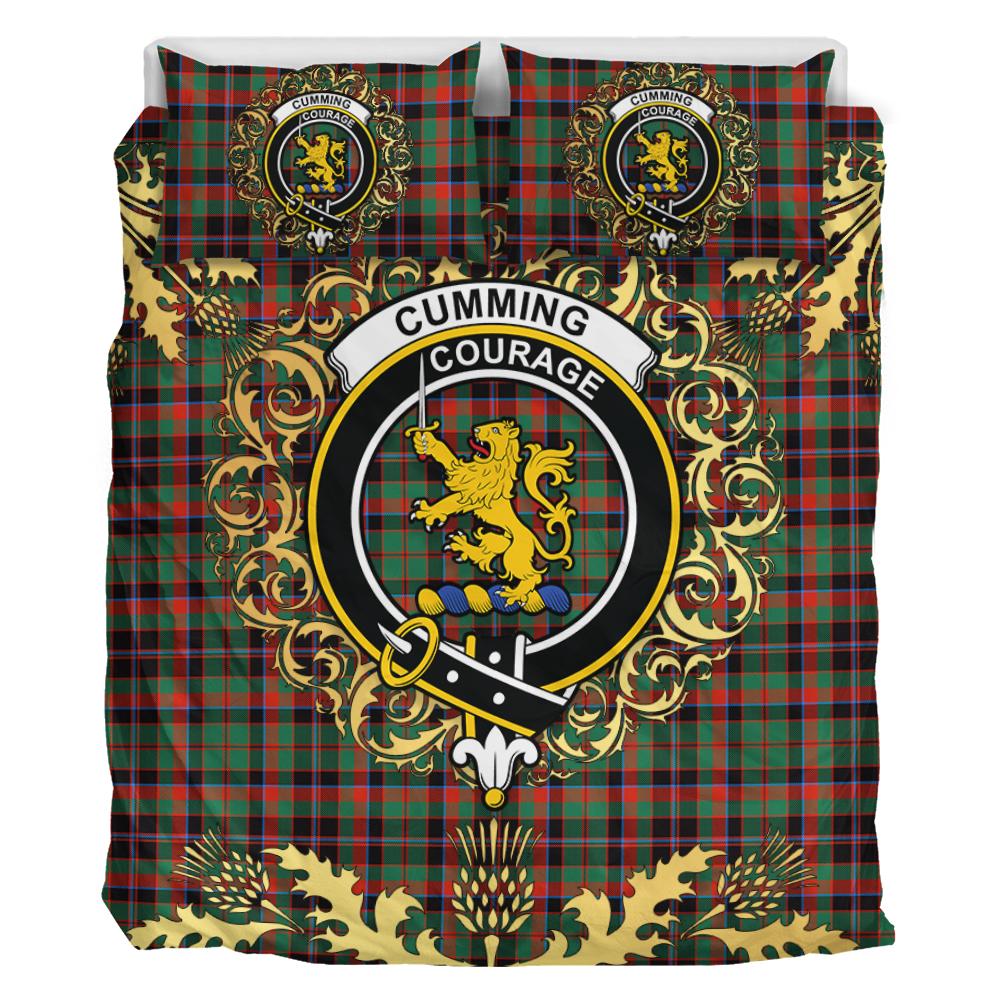 Cumming Hunting Ancient Tartan Crest Bedding Set - Golden Thistle Style