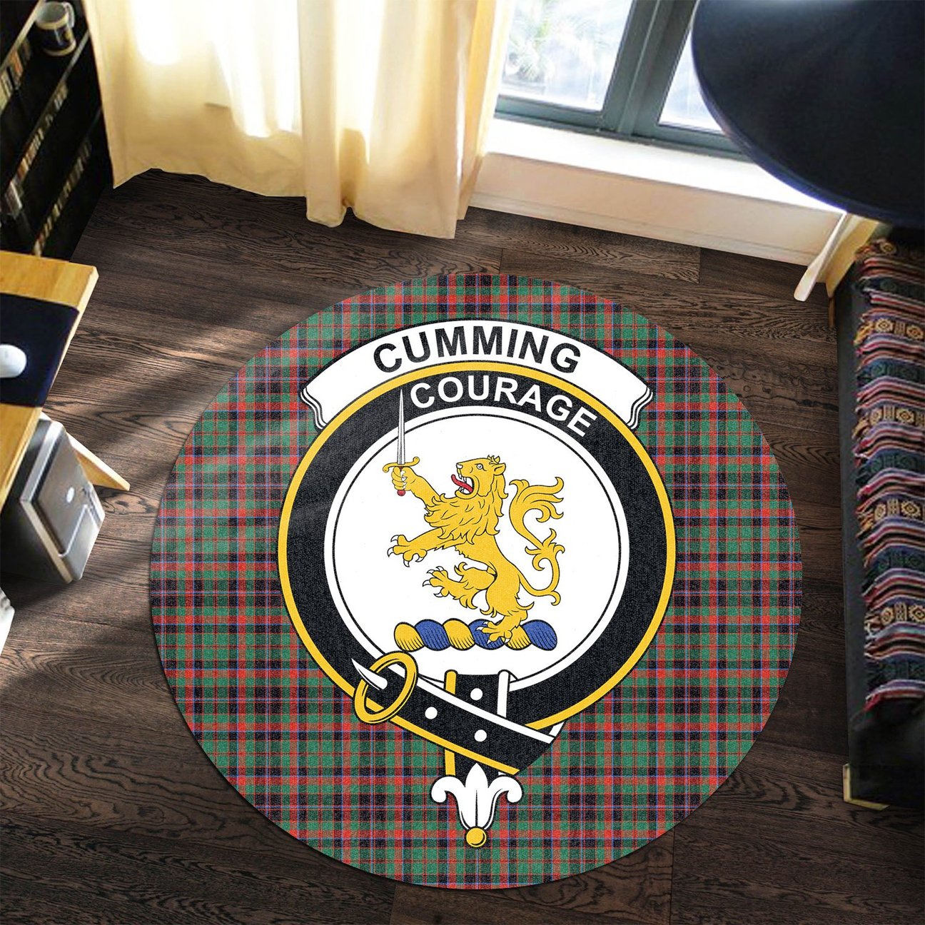Cumming Hunting Ancient Tartan Crest Round Rug