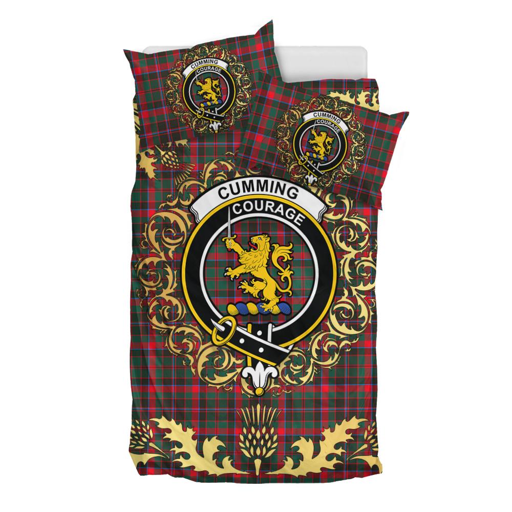 Cumming Hunting Modern Tartan Crest Bedding Set - Golden Thistle Style