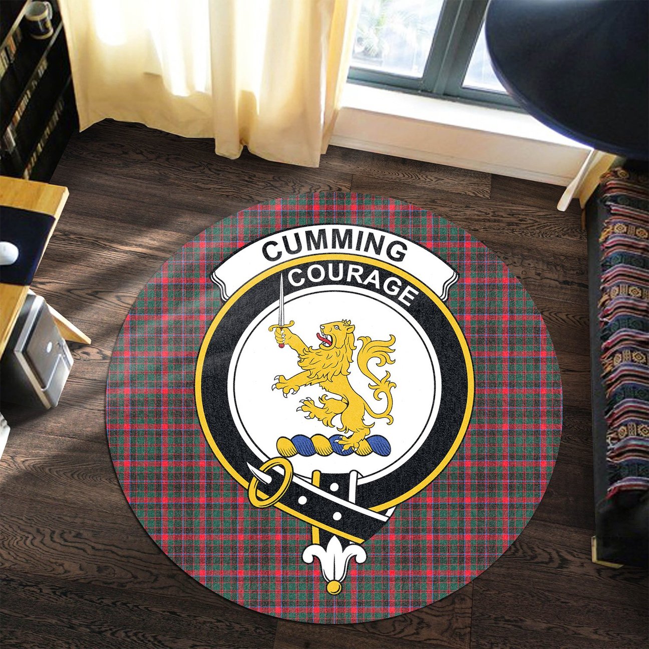 Cumming Hunting Modern Tartan Crest Round Rug