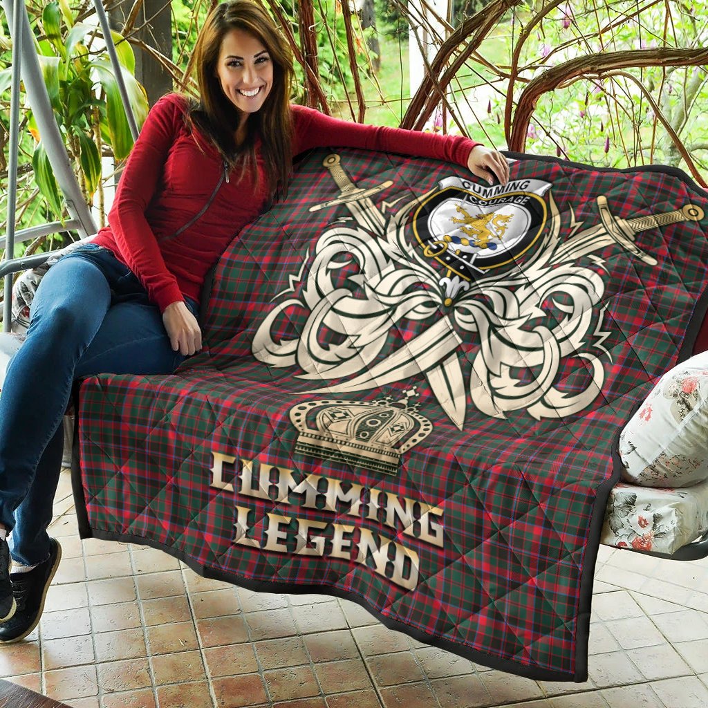 Cumming Hunting Modern Tartan Crest Legend Gold Royal Premium Quilt