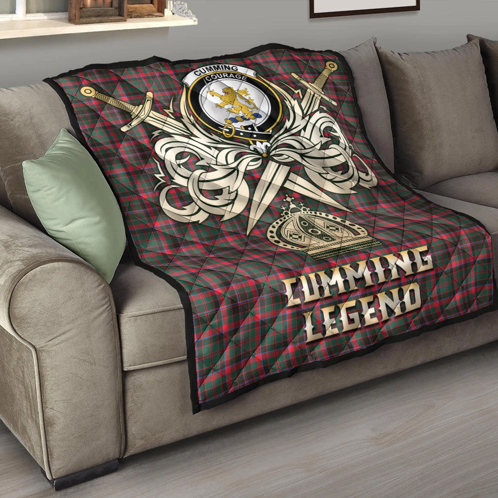 Cumming Hunting Modern Tartan Crest Legend Gold Royal Premium Quilt