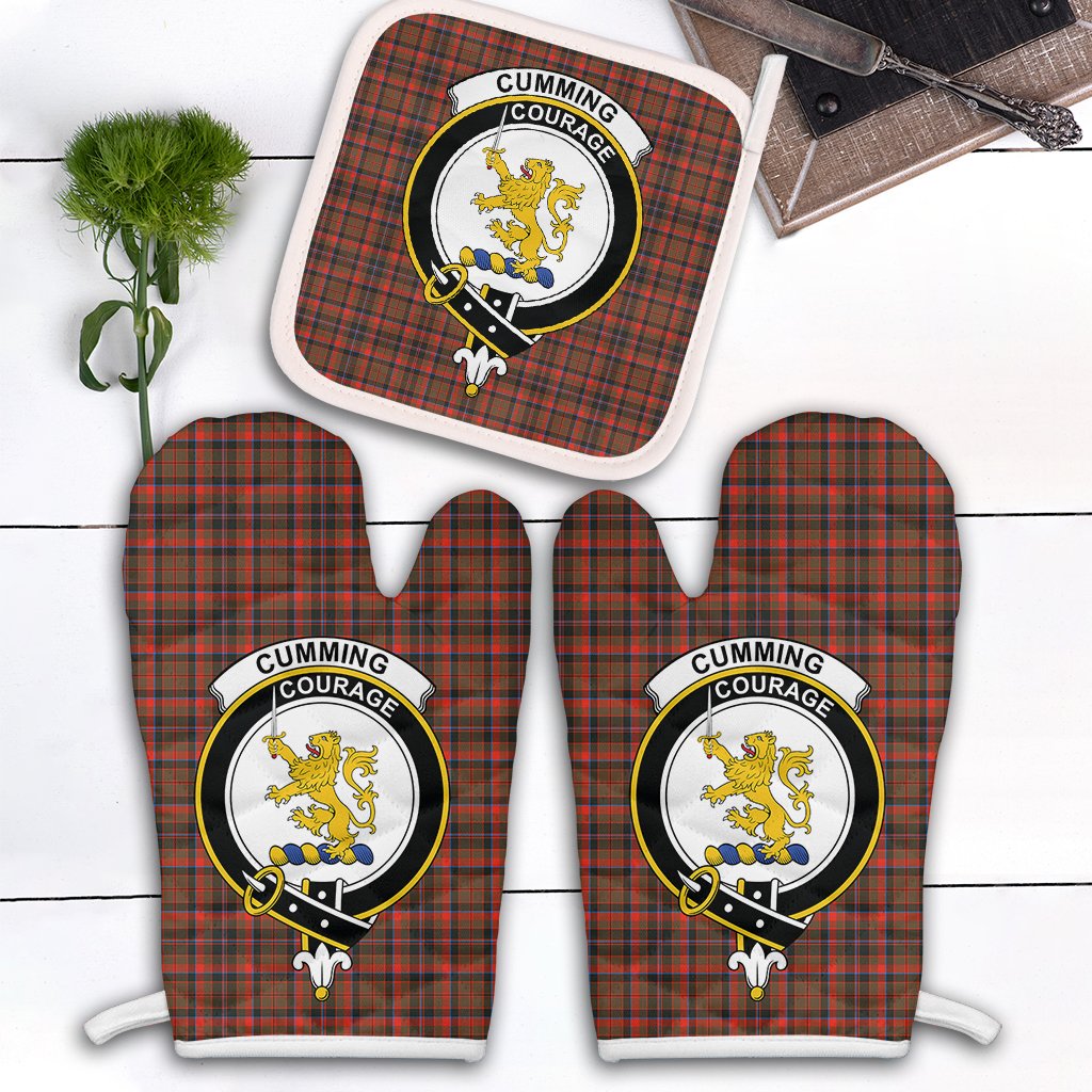 Cumming Hunting Weathered Tartan Crest Oven Mitt And Pot Holder (2 Oven Mitts + 1 Pot Holder)