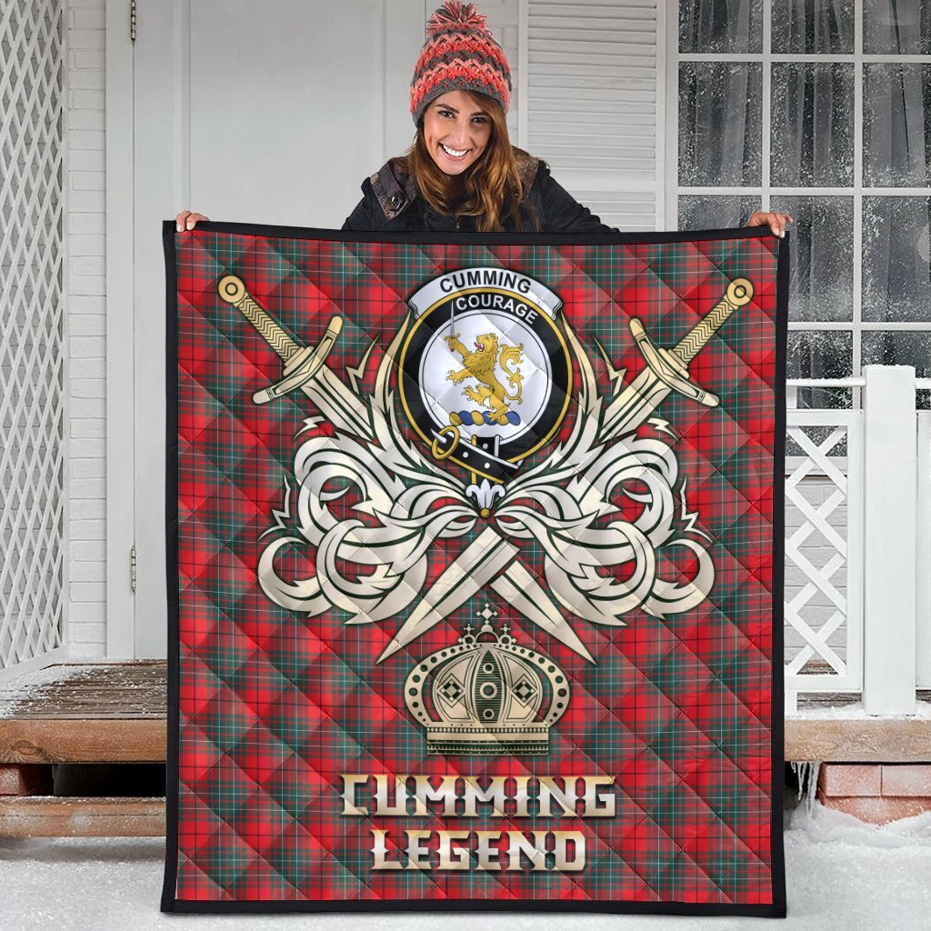 Cumming Modern Tartan Crest Legend Gold Royal Premium Quilt