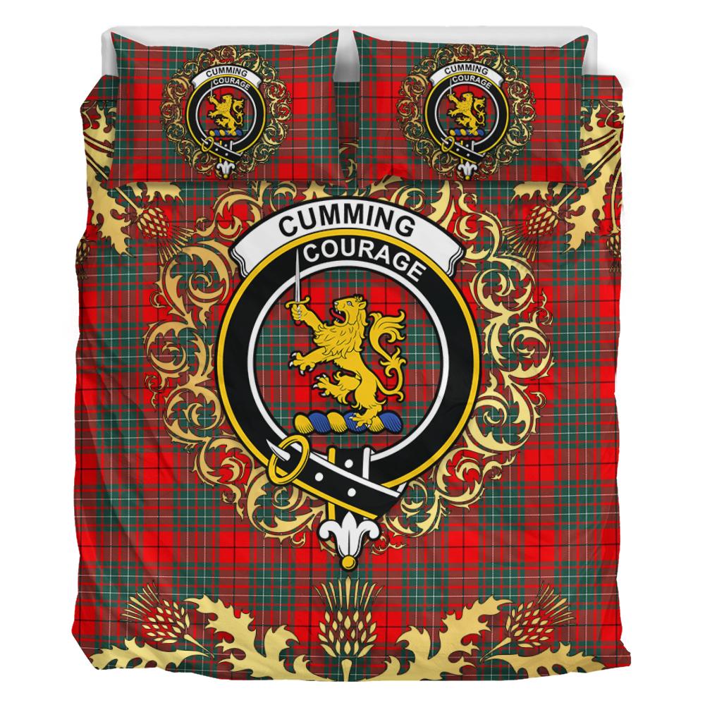Cumming Modern Tartan Crest Bedding Set - Golden Thistle Style