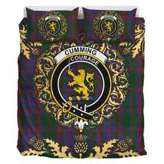 Cumming of Glenorchy Tartan Crest Bedding Set - Golden Thistle Style