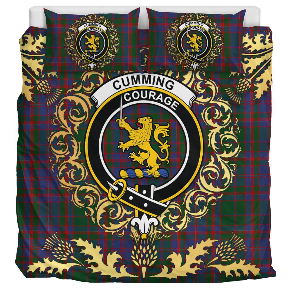 Cumming of Glenorchy Tartan Crest Bedding Set - Golden Thistle Style