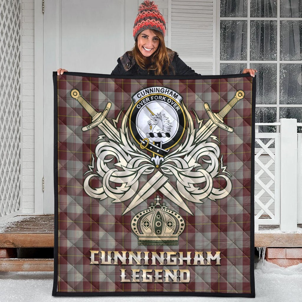 Cunningham Burgundy Dancers Tartan Crest Legend Gold Royal Premium Quilt