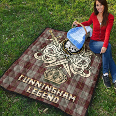 Cunningham Burgundy Dancers Tartan Crest Legend Gold Royal Premium Quilt