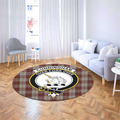 Cunningham Burgundy Dancers Tartan Crest Round Rug