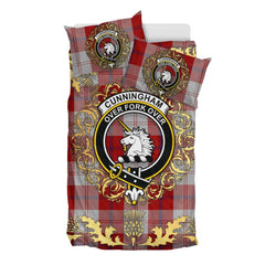Cunningham Dress Tartan Crest Bedding Set - Golden Thistle Style