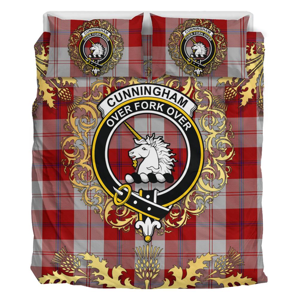Cunningham Dress Tartan Crest Bedding Set - Golden Thistle Style