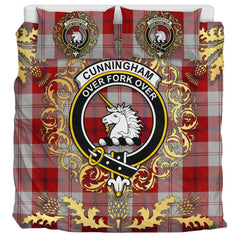 Cunningham Dress Tartan Crest Bedding Set - Golden Thistle Style