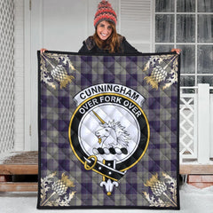 Cunningham Dress Blue Dancers Tartan Crest Premium Quilt - Gold Thistle Style