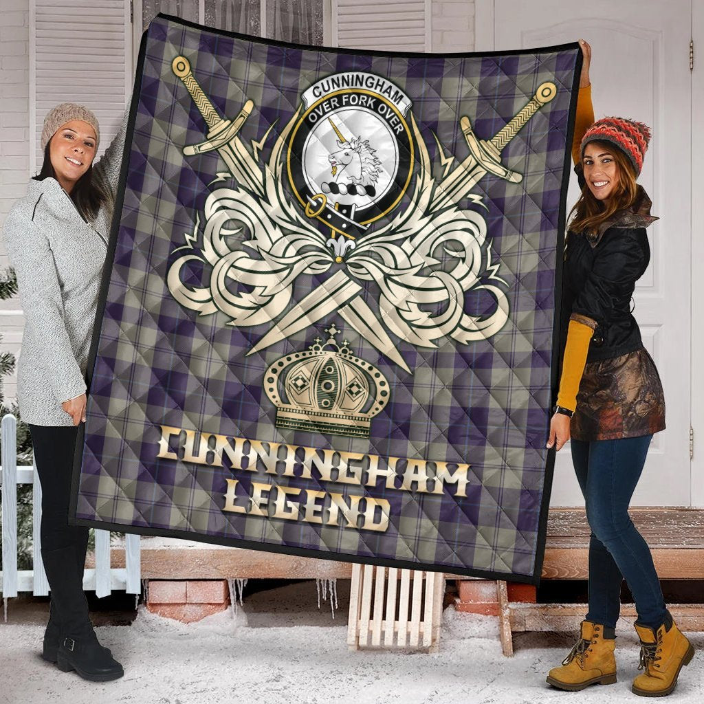 Cunningham Dress Blue Dancers Tartan Crest Legend Gold Royal Premium Quilt