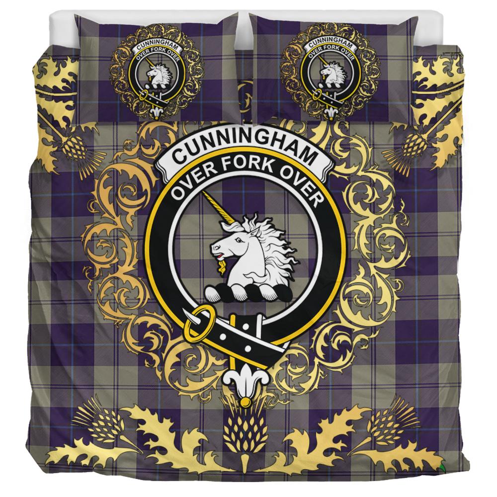 Cunningham Dress Blue Dancers Tartan Crest Bedding Set - Golden Thistle Style