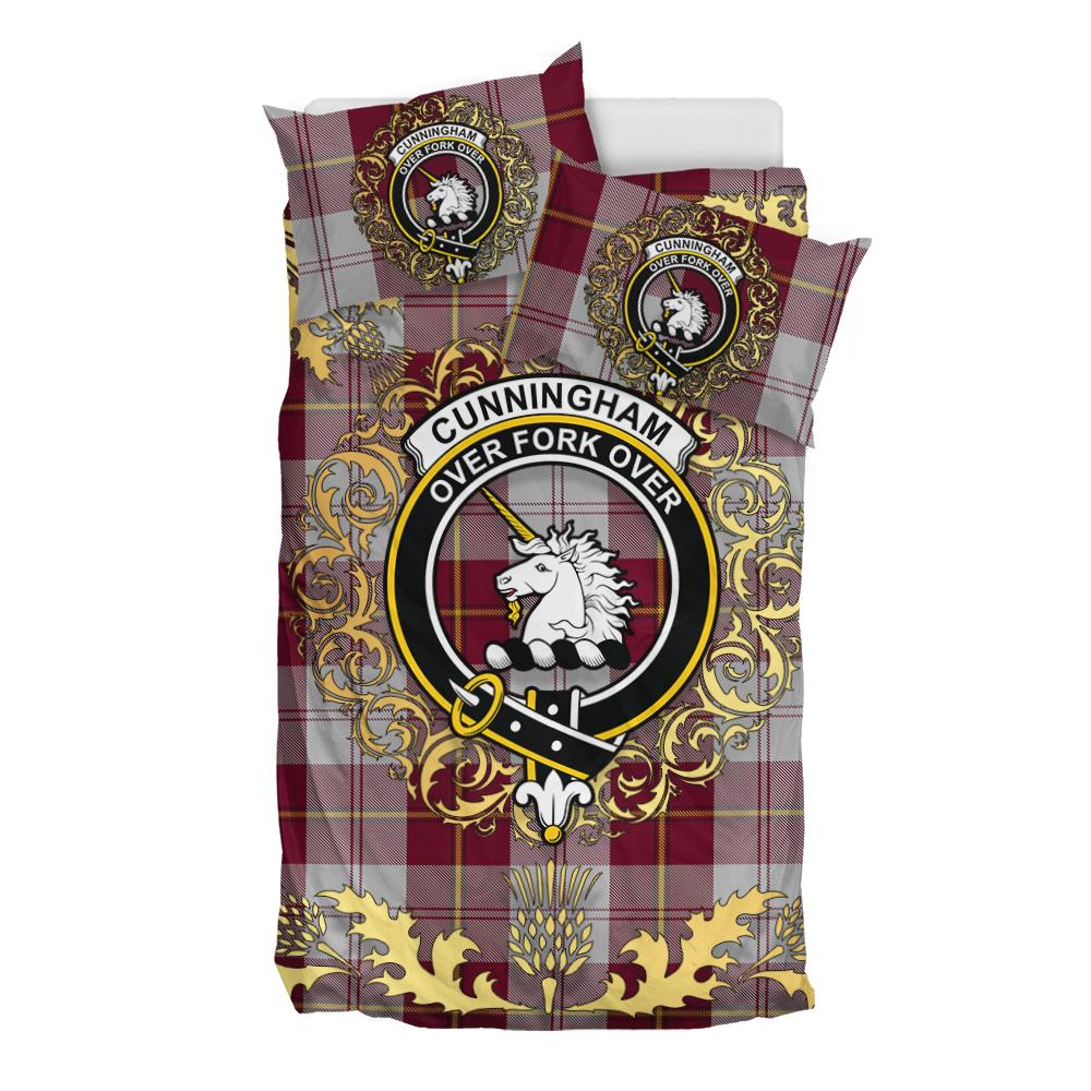 Cunningham Dress Burgundy (Dance) Tartan Crest Bedding Set - Golden Thistle Style