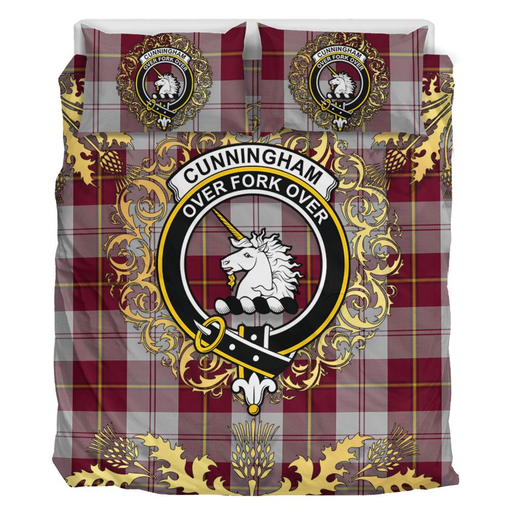 Cunningham Dress Burgundy (Dance) Tartan Crest Bedding Set - Golden Thistle Style