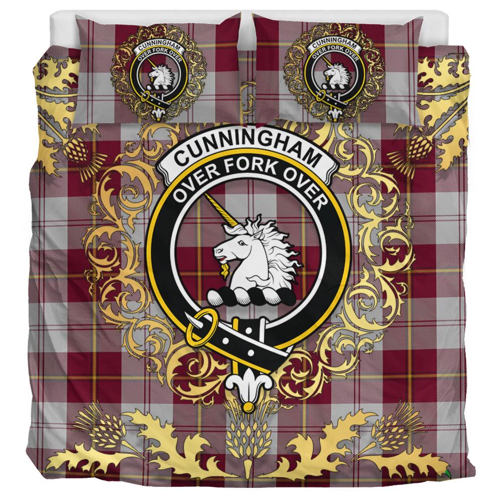 Cunningham Dress Burgundy (Dance) Tartan Crest Bedding Set - Golden Thistle Style