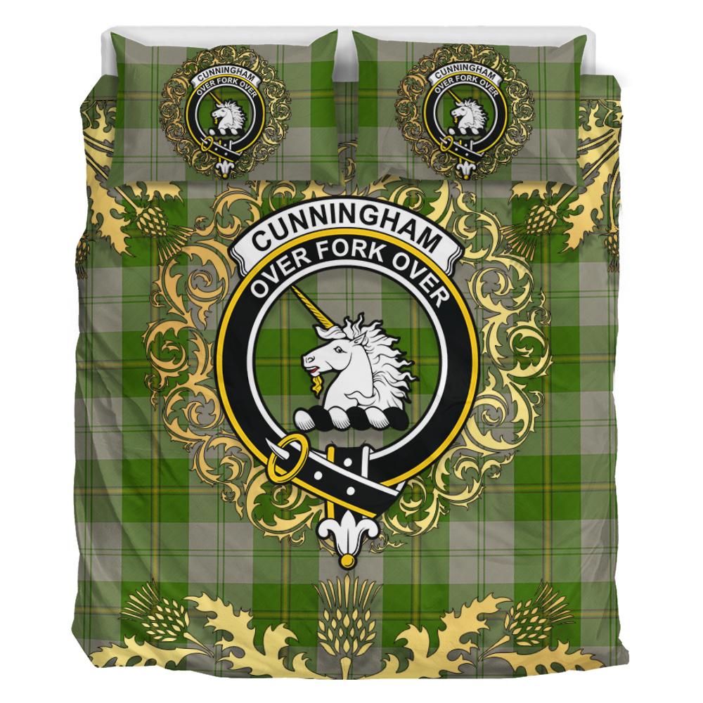 Cunningham Dress Green Dancers Tartan Crest Bedding Set - Golden Thistle Style