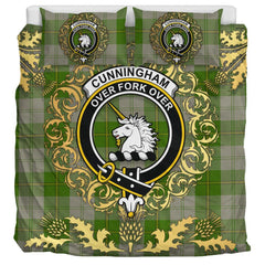 Cunningham Dress Green Dancers Tartan Crest Bedding Set - Golden Thistle Style