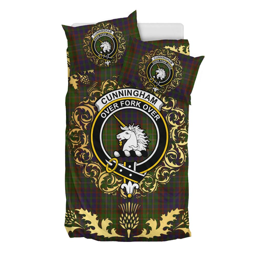 Cunningham Hunting Modern Tartan Crest Bedding Set - Golden Thistle Style