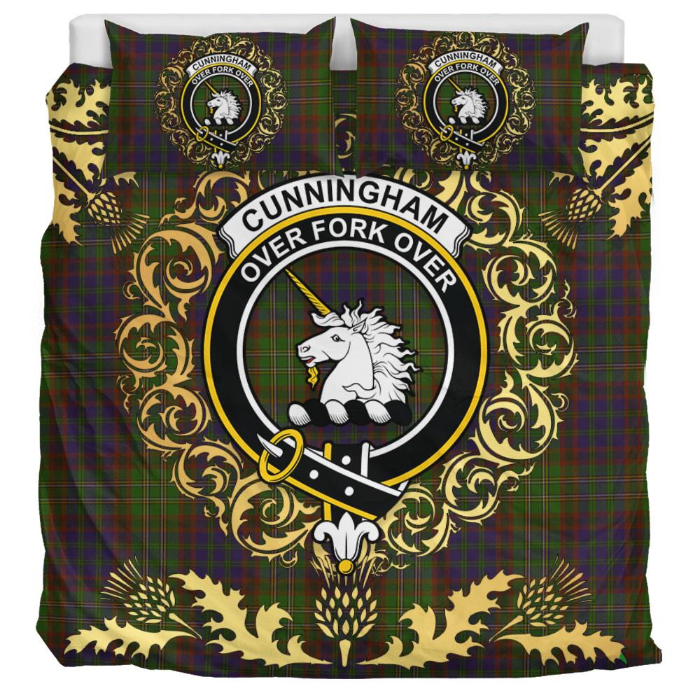 Cunningham Hunting Modern Tartan Crest Bedding Set - Golden Thistle Style