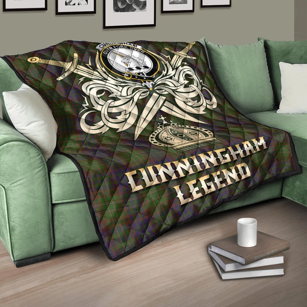 Cunningham Hunting Modern Tartan Crest Legend Gold Royal Premium Quilt