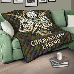Cunningham Hunting Modern Tartan Crest Legend Gold Royal Premium Quilt