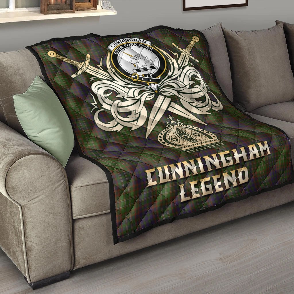 Cunningham Hunting Modern Tartan Crest Legend Gold Royal Premium Quilt