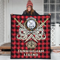 Cunningham Modern Tartan Crest Legend Gold Royal Premium Quilt