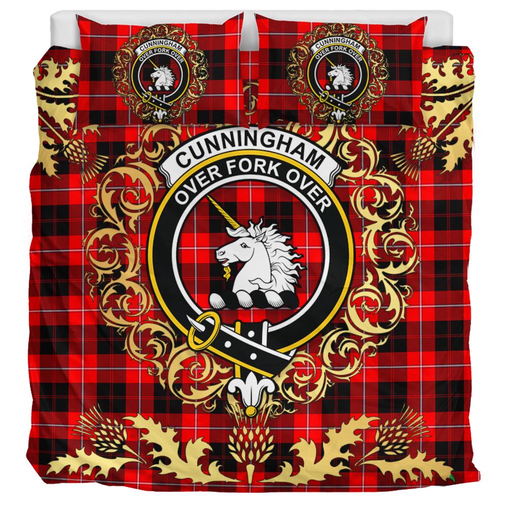 Cunningham Modern Tartan Crest Bedding Set - Golden Thistle Style